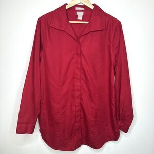 Chico's No Iron Button Up Blouse 8/10 Red Animal Print‎ Office Business Workwear